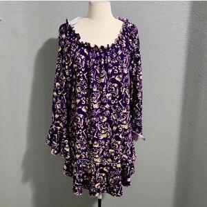 HANNAH'S Closet Purple And Cream Ruffle Tunic With Bell Sleeves Size Medium NWT